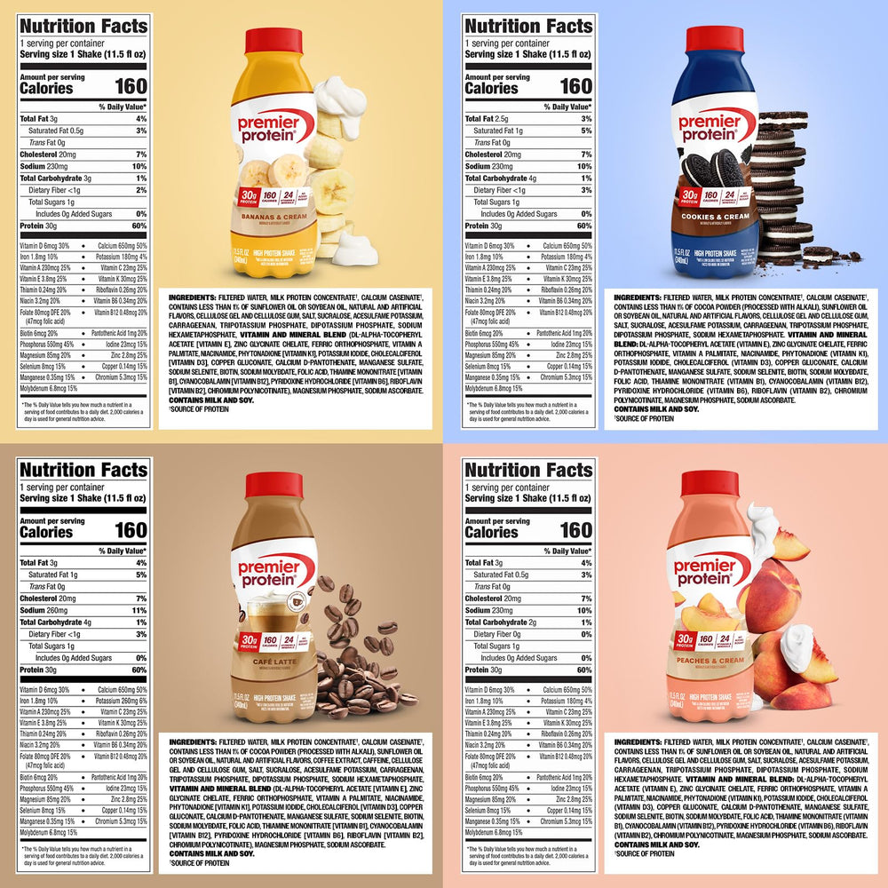 Premier Protein bodegón con los ocho sabores para variar tu rutina