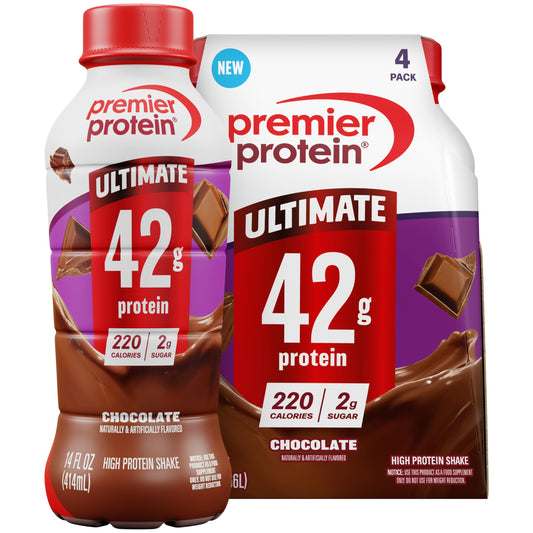 Premier Protein presentación frontal chocolate, muestra clara del envase y beneficio nutricional