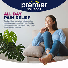 Premier Solutions cojín junto a una mano para comparar tamaño, ajuste claro