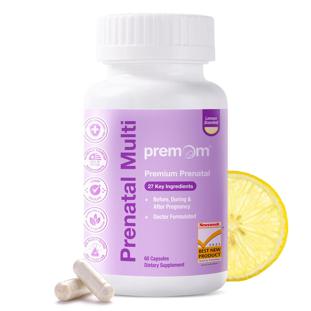 Premom presentación frontal mostrando envase y beneficio multivitamínico