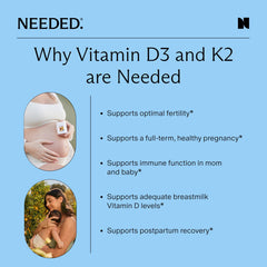 Prenatal Vitamin D3/K2 comparación de tamaño para planificar dosis