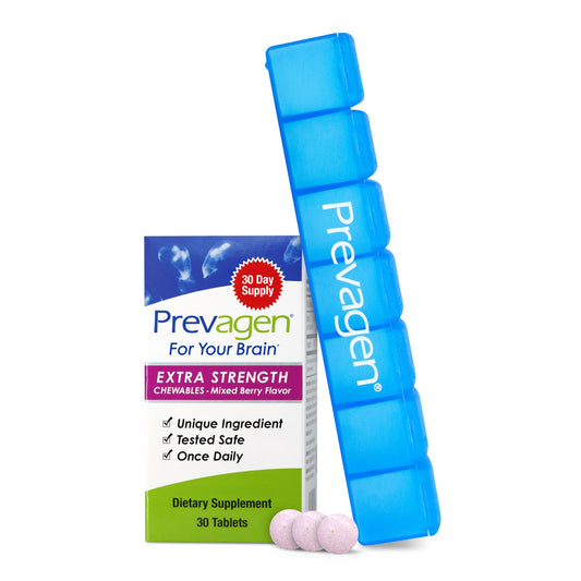 Prevagen frente del empaque mostrando el nombre y sabor, conveniencia diaria