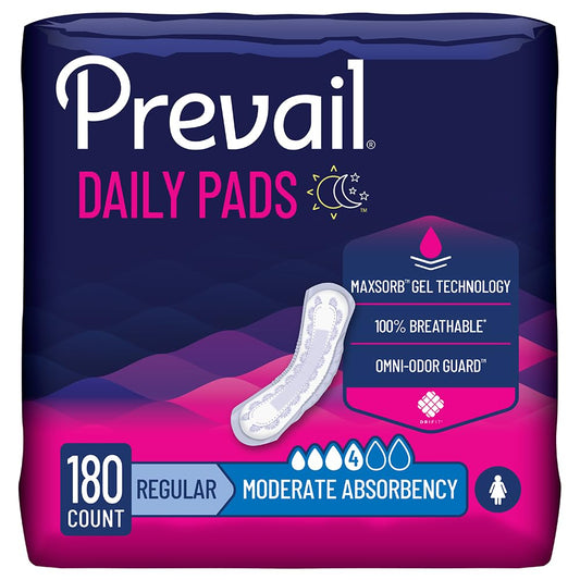 Prevail vista frontal del paquete con 180 almohadillas para protección moderada