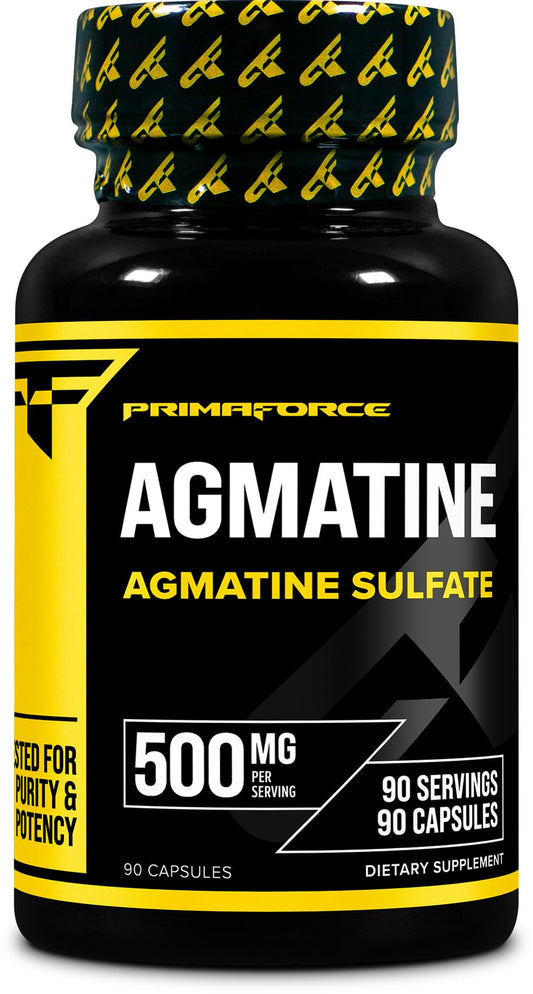 Primaforce Agmatine Sulfato 500mg, botella: apoyo a la resistencia durante entrenamientos prolongados.