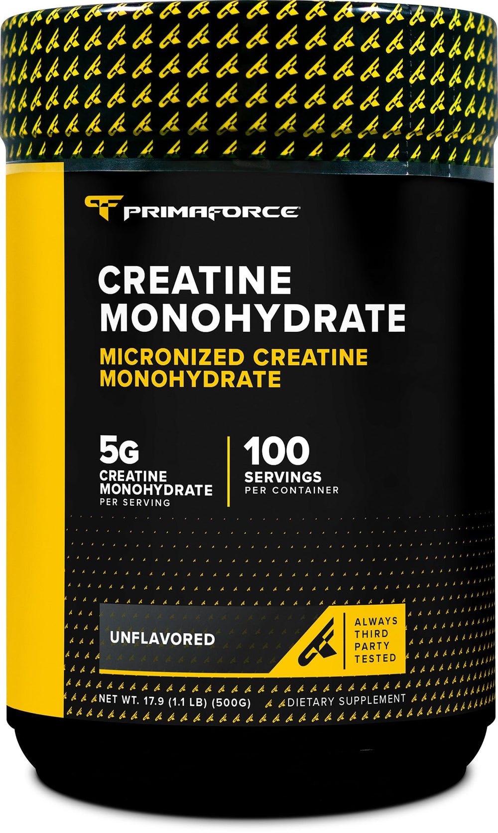 Primaforce Creatina Monohidrato Micronizada en bote de 500 g para entrenamientos consistentes.