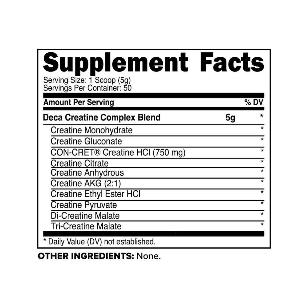 Primaforce Creatine-X, etiqueta frontal, resalta las 10 creatinas para apoyo energético.