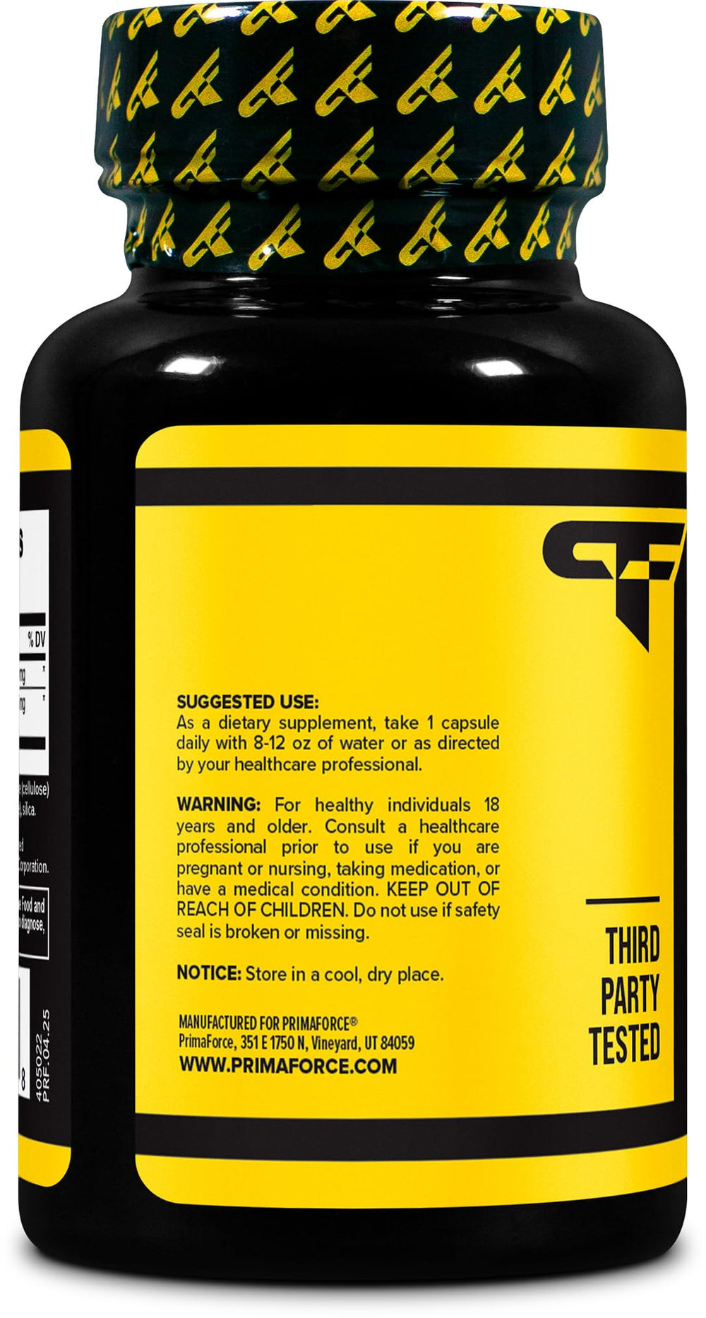 Primaforce DIM etiqueta frontal que destaca ingredientes y calidad para confianza.