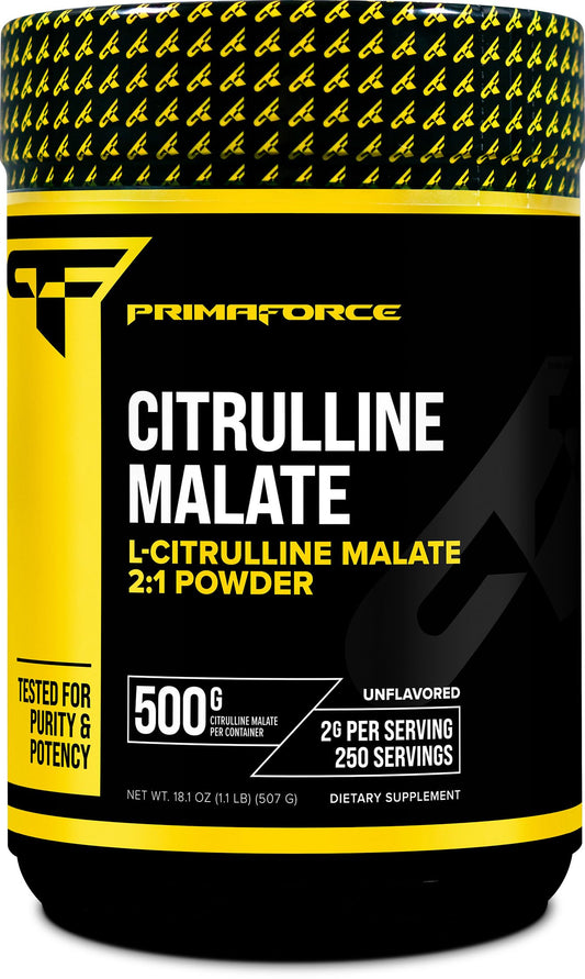Primaforce L-Citrulina Malato, polvo sin sabor, ideal para batidos pre-entreno.