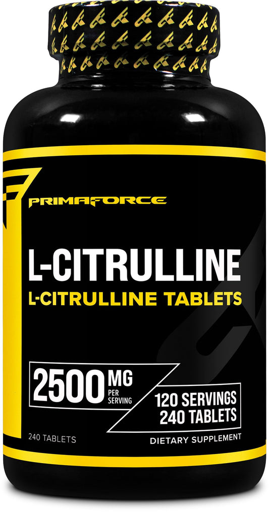 Primaforce L-Citrulline 2500mg: botella frontal, posible apoyo a entrenamientos sostenidos