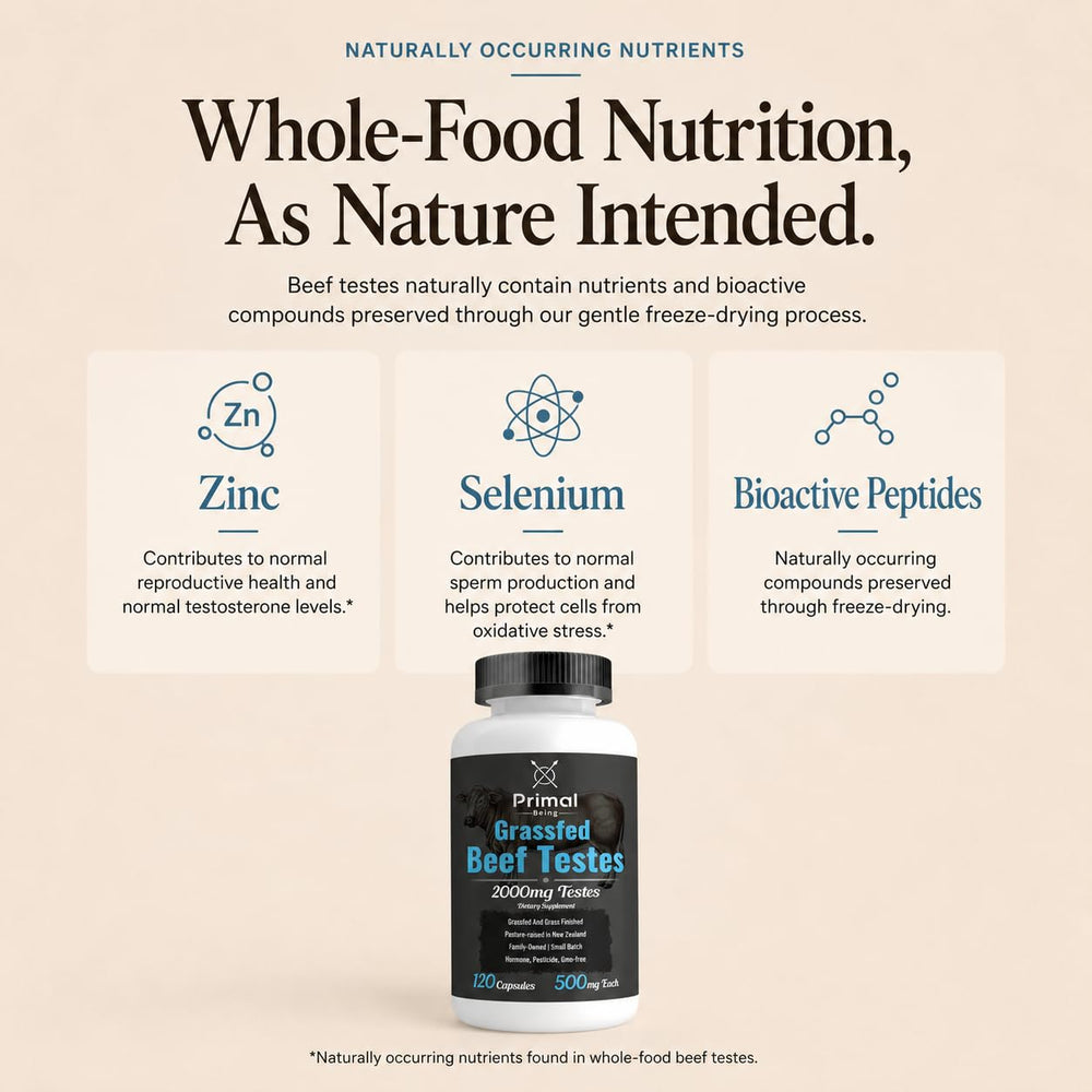 Primal Being etiqueta con información nutricional y certificados visibles