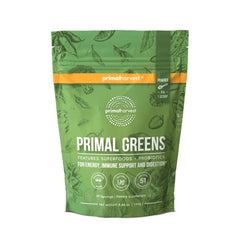 Primal Harvest Super Greens powder bottle front view for daily nutrition
