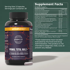 Primal Harvest etiqueta con lista de ingredientes y beneficios visibles