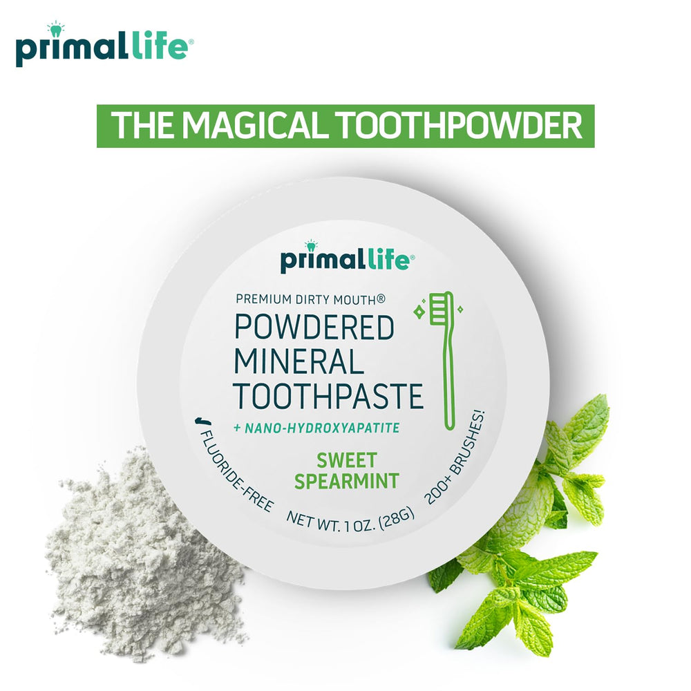 Primal Life Organics textura del polvo en primer plano, apariencia fina y natural