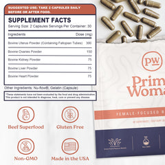 Etiqueta Primal Woman con información nutricional clara y origen grass-fed