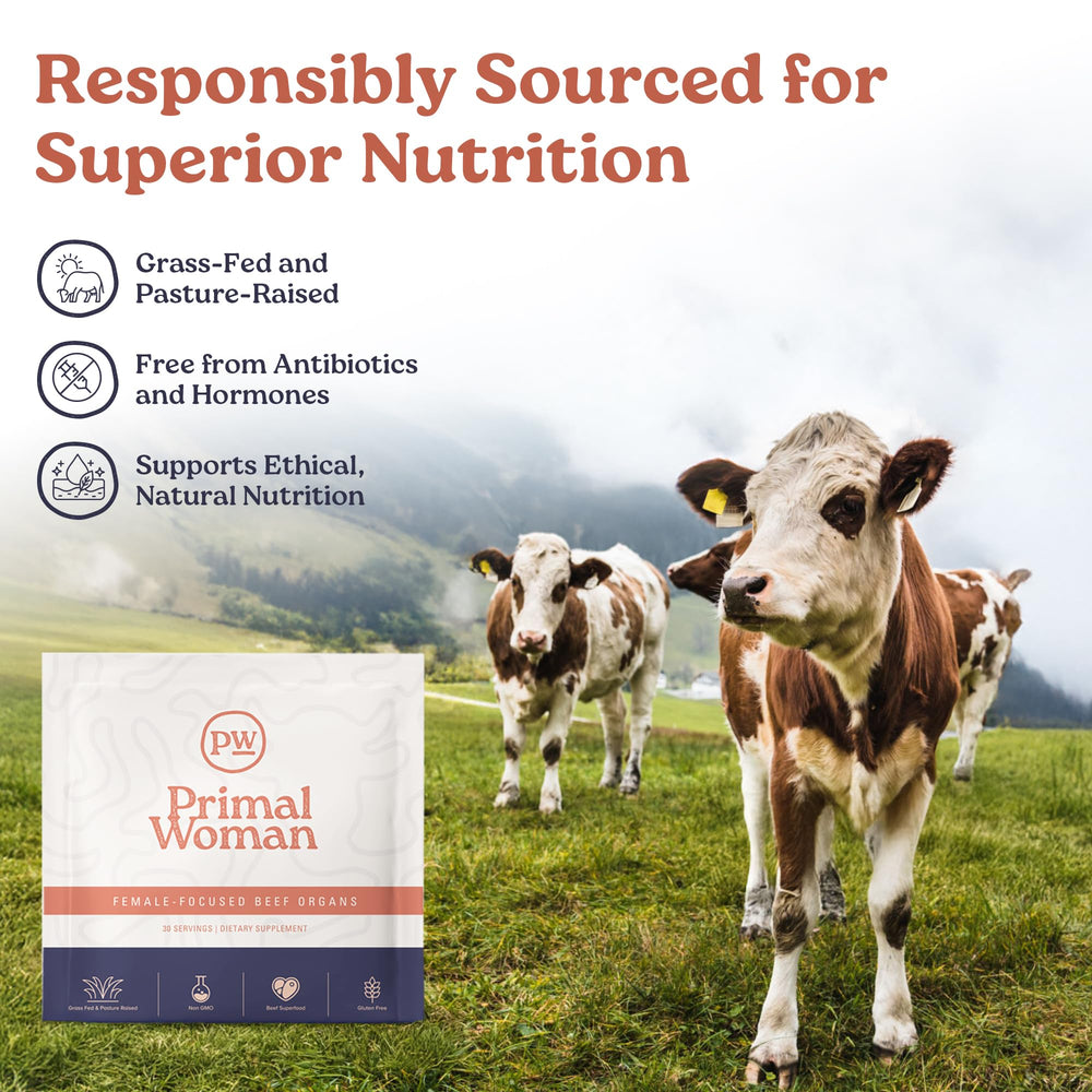 Hígado y corazón desecados Primal Woman destacando la materia prima grass-fed