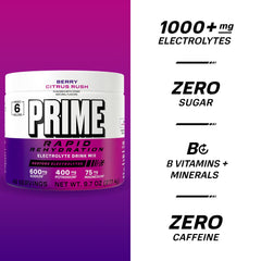 PRIME HYDRATION cucharada disolviéndose en agua para hidratación instantánea