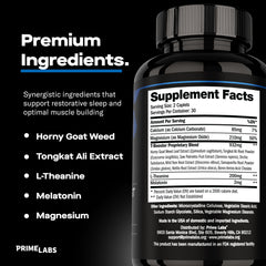 Prime Labs botella abierta con cápsulas para consumo nocturno seguro