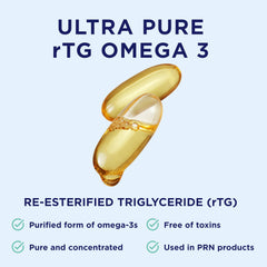 PRN rTG Omega 3 etiqueta nutricional mostrando EPA, DHA y vitamina D