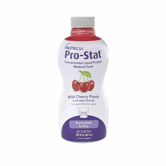 Pro-Stat botella frontal Wild Cherry Punch mostrando etiquetado claro y práctico
