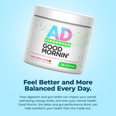 PROJECT AD LLC bebida Good Mornin en mesa de desayuno apoyando rutina diaria