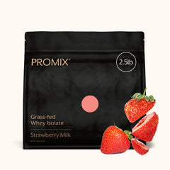 ProMix Nutrition frasco frontal mostrando sabor Strawberry Milk y diseño claro