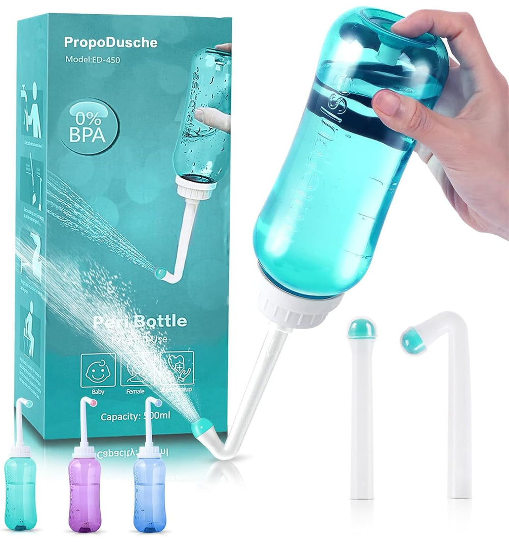 PropoDusche vista frontal del bidé portátil con tapa segura y capacidad 500 ml