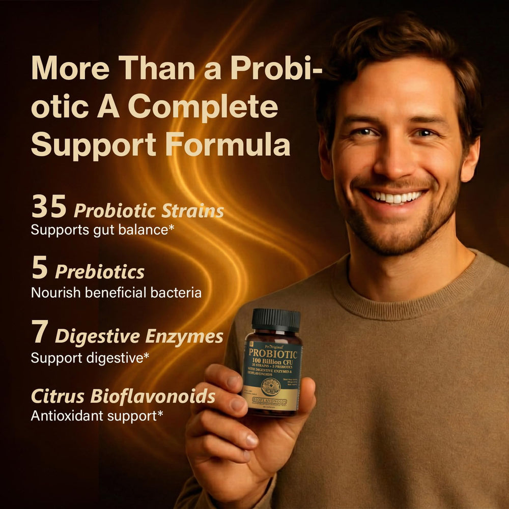 Proriginal sobre mesa de cocina junto a alimento saludable, sugiere integración en rutina diaria