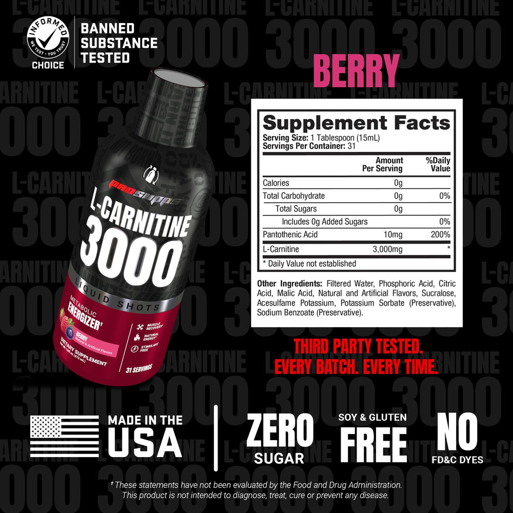 ProSupps L-Carnitine etiqueta nutricional clara y beneficios verificados
