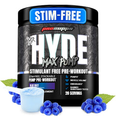 ProSupps envase frontal Mr. Hyde Max Pump mostrando diseño y sabor blue razz