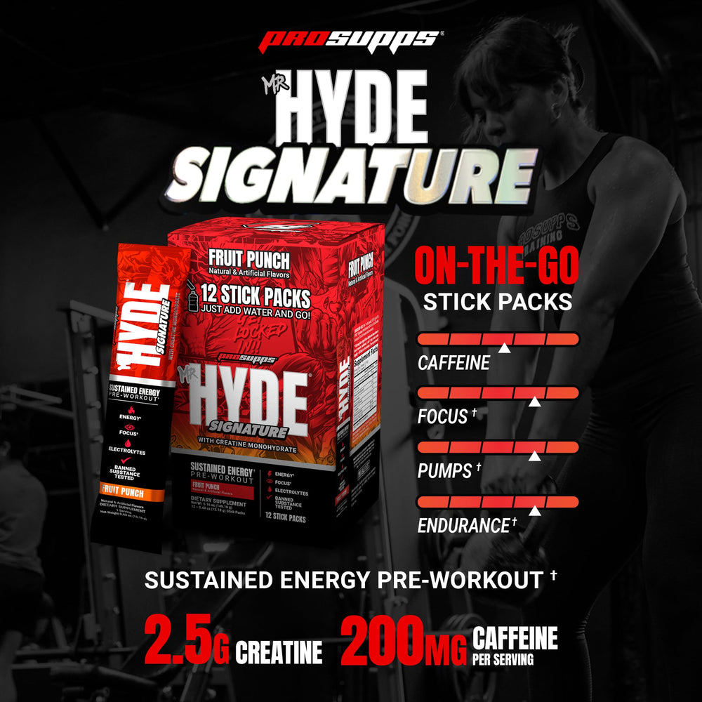 ProSupps Mr. Hyde primer plano del sobre mostrando la textura y medida exacta