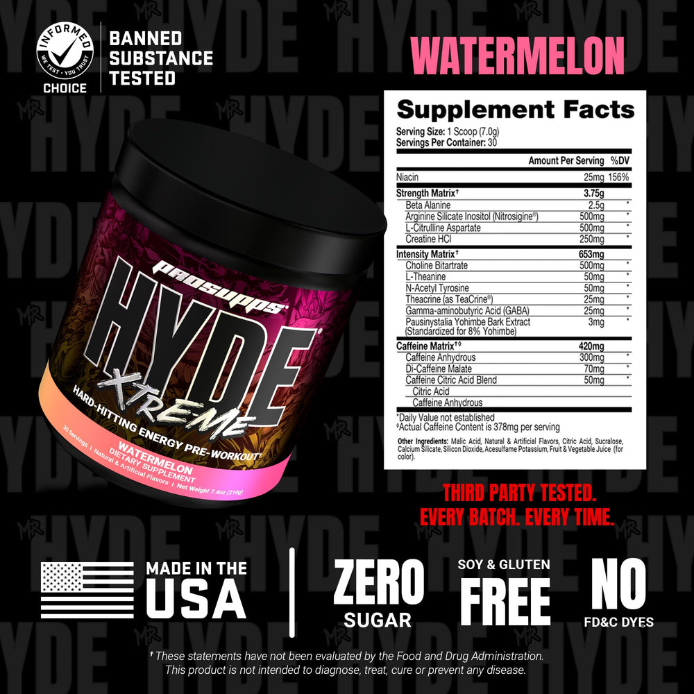 ProSupps Mr. Hyde Xtreme comparado con una mano para visualizar tamaño