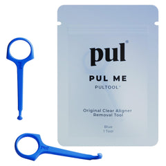 The Pultool vista frontal del pack azul que facilita extracción sin dañar alineadores