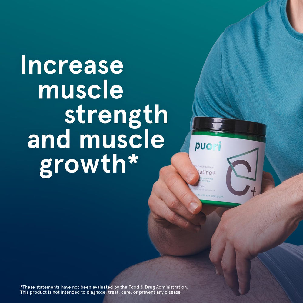 Envase Puori junto a una mano para comparar tamaño y porciones prácticas