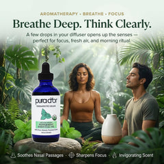 PURA D'OR aceite de menta difundiendo aroma en un difusor para ambiente enfocado y vigorizante