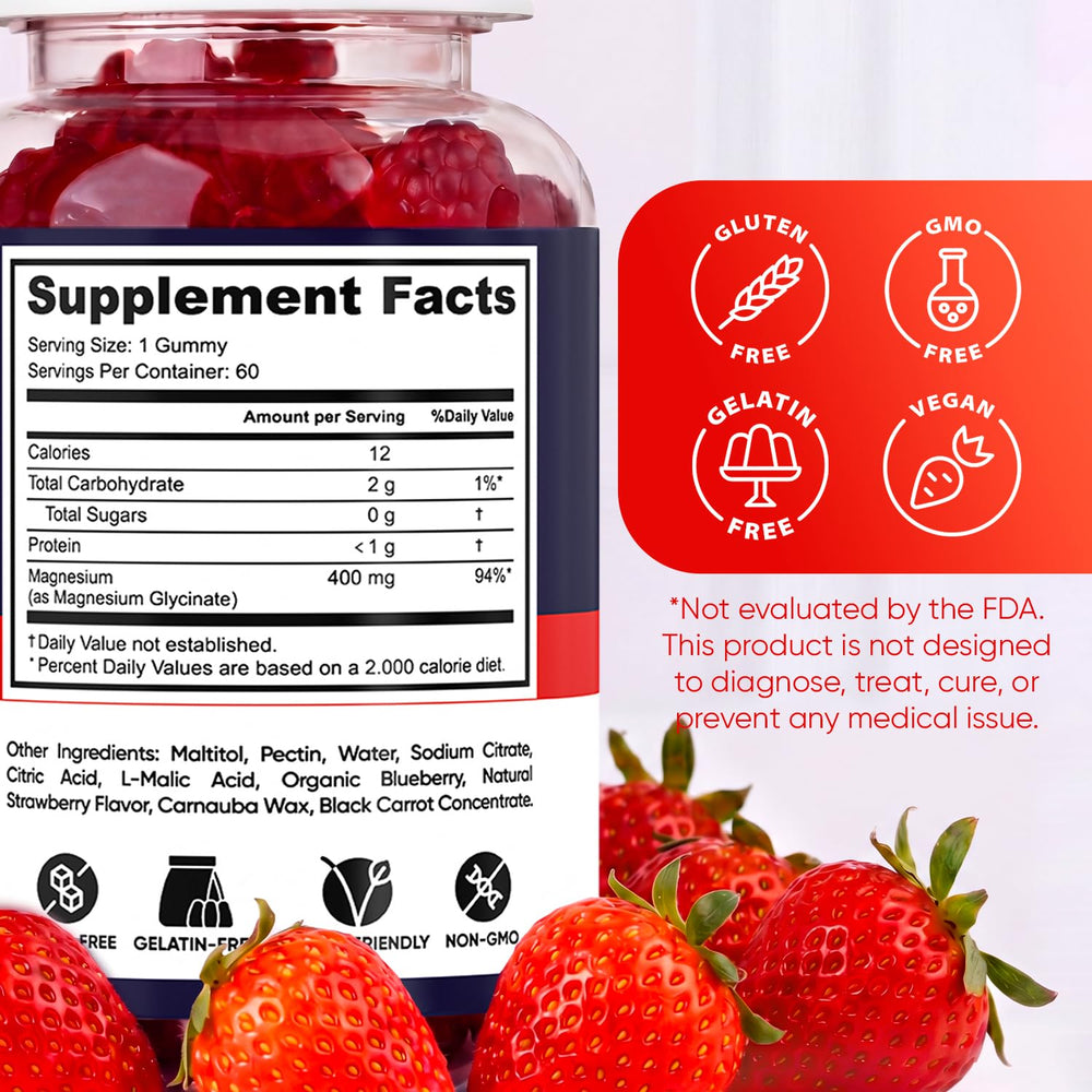 PURA WEX NUTRITION gomitas con fresas frescas al lado, sabor fresa apetecible