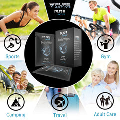 Pure Active toallita junto a una mano para comparar tamaño y cobertura