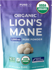 PURE CO envase frontal mostrando raciones y sello orgánico