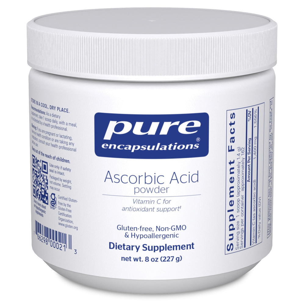 Pure Encapsulations frasco frontal del polvo de vitamina C, fácil identificación