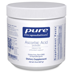 Pure Encapsulations frasco frontal del polvo de vitamina C, fácil identificación