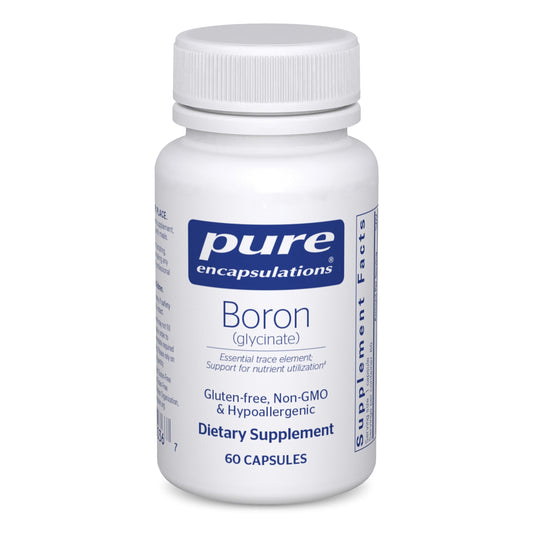 Pure Encapsulations Boron Glycinate bottle with 60 capsules for daily mineral support.