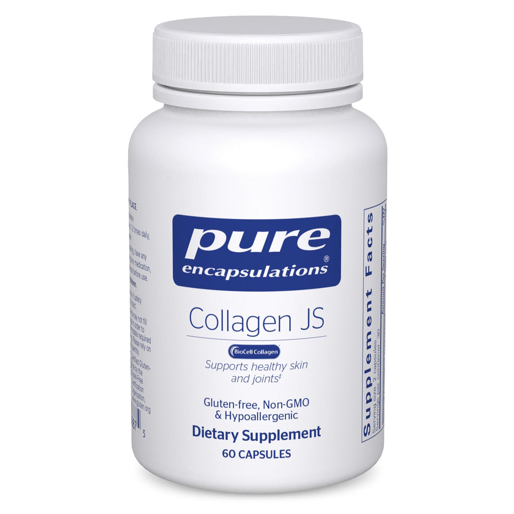 Pure Encapsulations Collagen JS vista frontal mostrando el envase y la pureza del producto