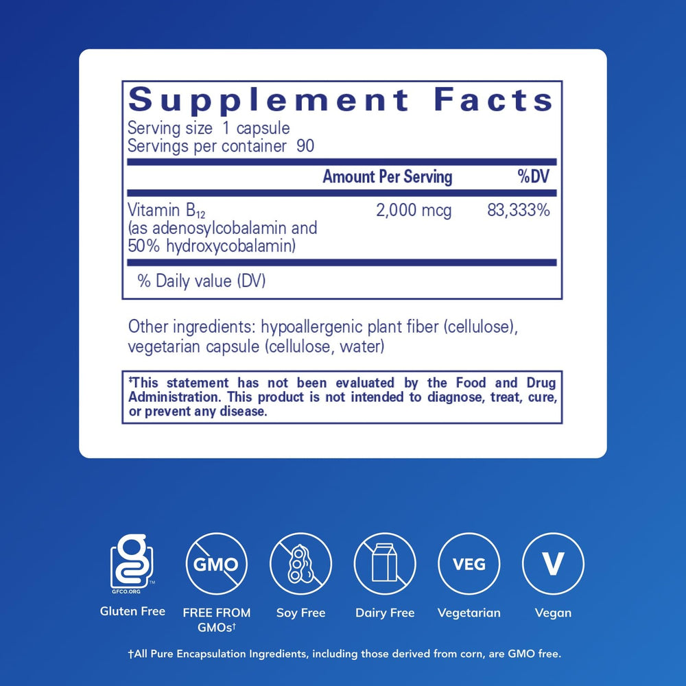 Pure Encapsulations detalle de la etiqueta con ingredientes y pureza