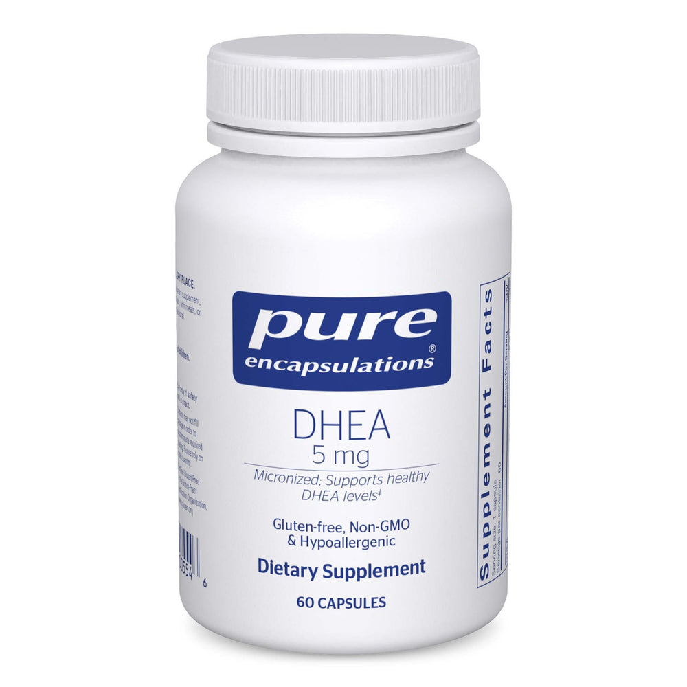 Pure Encapsulations botella frontal mostrando 60 cápsulas y ventaja de pureza
