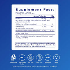Pure Encapsulations etiqueta con lista de ascorbatos y pureza certificada