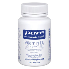 Pure Encapsulations frente del empaque mostrando botella y beneficio de pureza