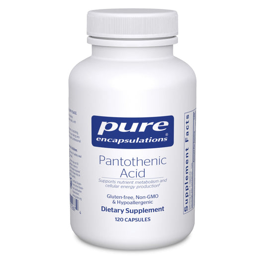Pure Encapsulations frasco frontal mostrando diseño y cantidad 120 cápsulas, confianza de calidad