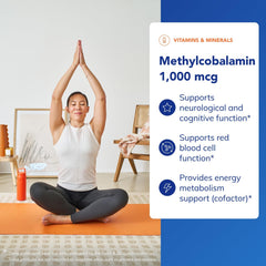 Pure Encapsulations Metilcobalamina 1000mcg, etiqueta detalle, opción libre de alérgenos.