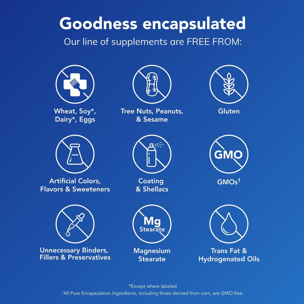 Pure Encapsulations etiqueta nutricional visible con información de 900 mg