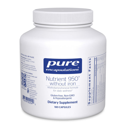 Pure Encapsulations frente del envase mostrando 180 cápsulas y beneficios