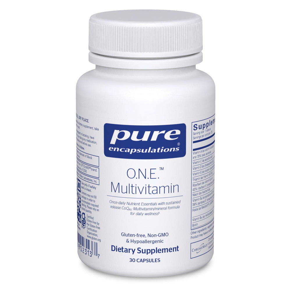 Pure Encapsulations envase frontal mostrando cápsulas y beneficios